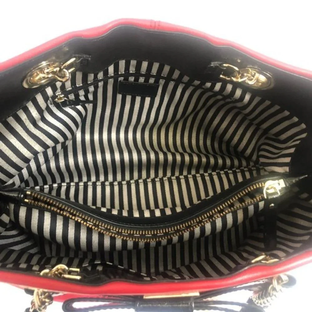 Kate Spade Handbag Satchel leather Red black with bow